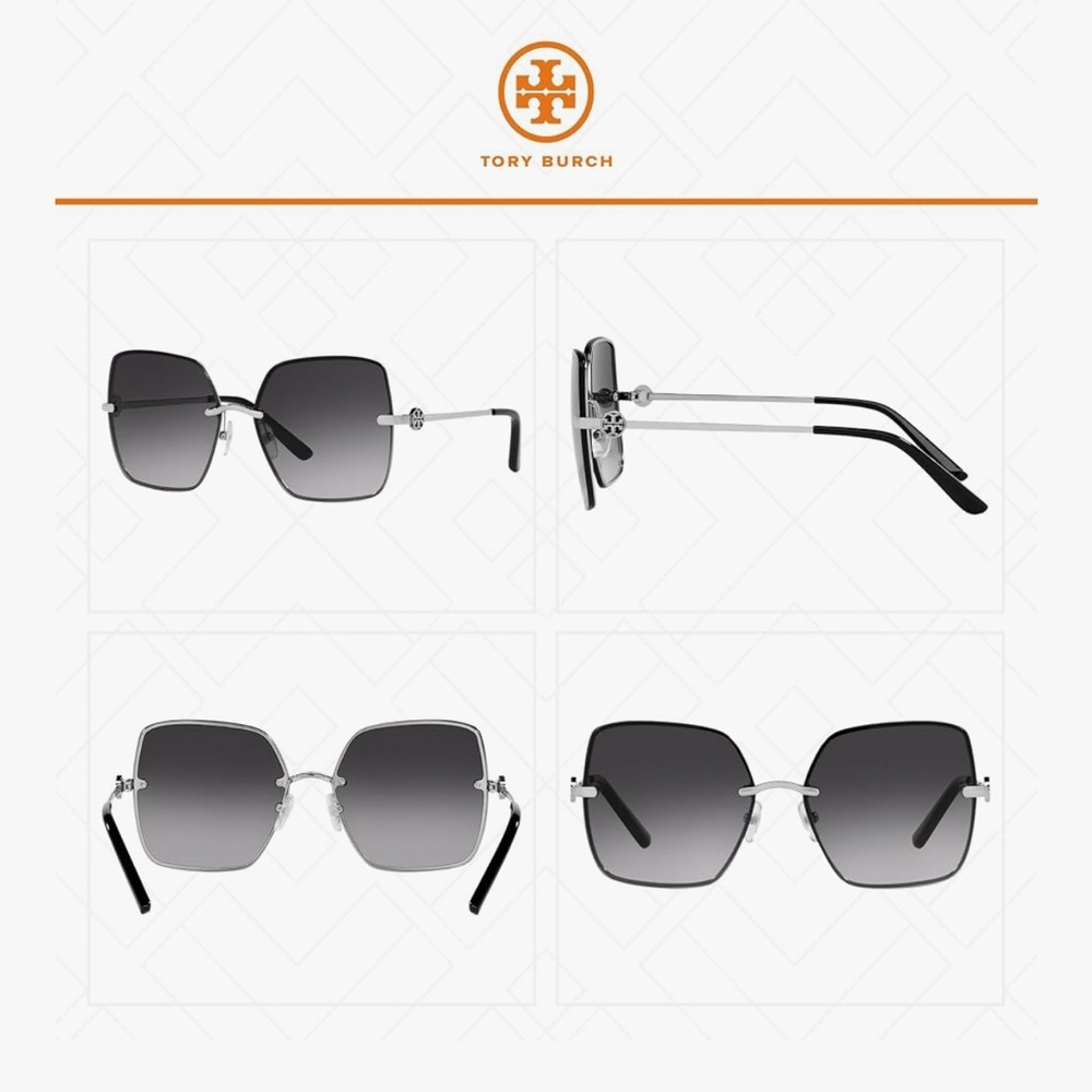 Tory Burch Silver and Black Square Sunglasses